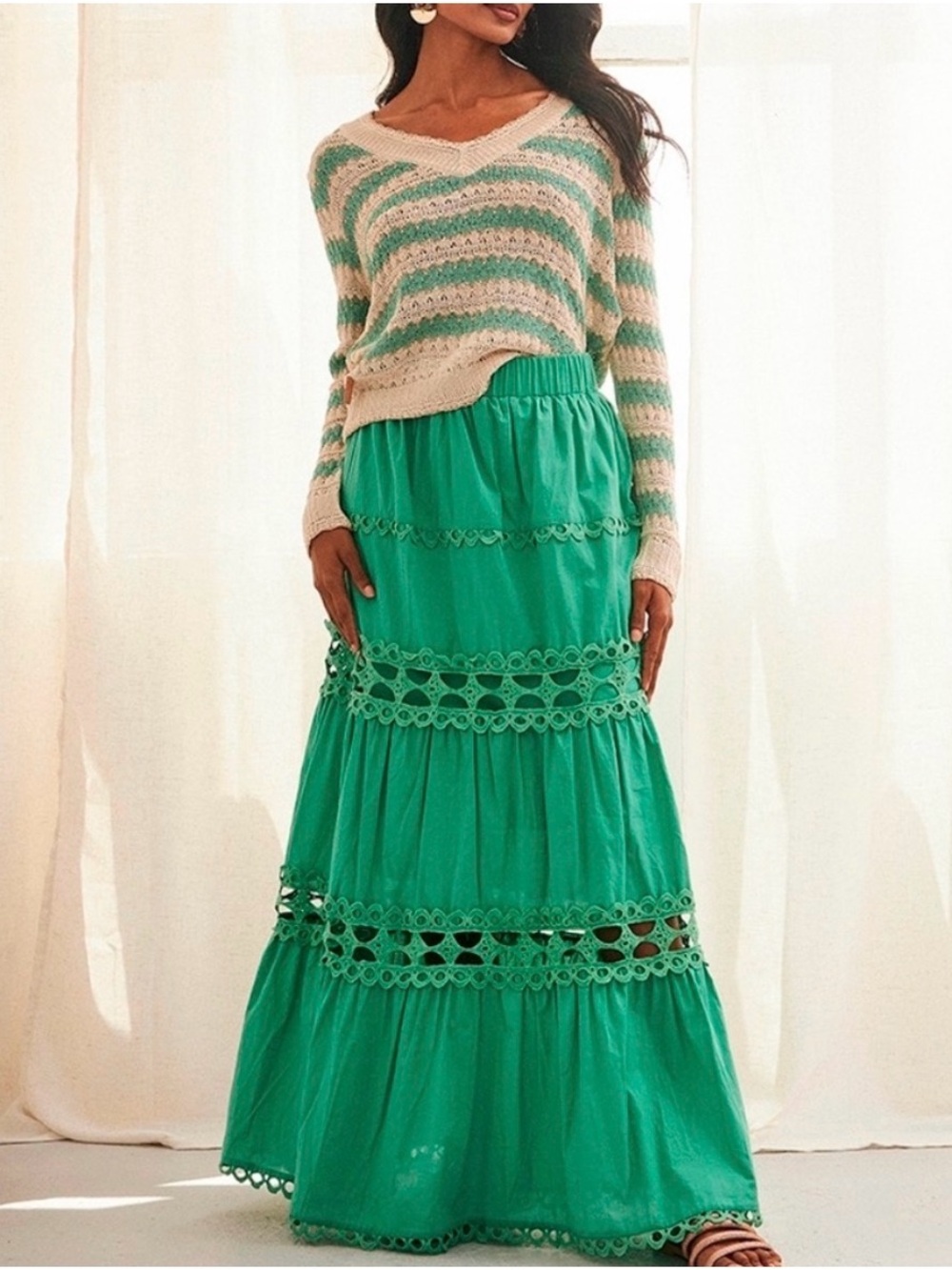 NEKANE Green Tiered Maxi Skirt - Women